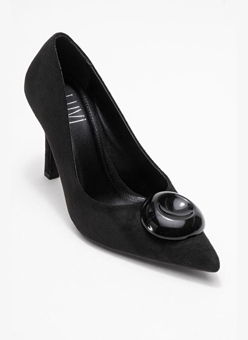 JORDANA Siyah Süet Siyah Tokalı Kadın İnce Topuklu Ayakkabı - Görsel 4