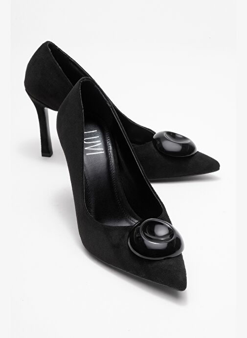 JORDANA Siyah Süet Siyah Tokalı Kadın İnce Topuklu Ayakkabı - Görsel 2