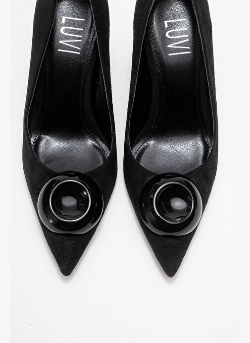 JORDANA Siyah Süet Siyah Tokalı Kadın İnce Topuklu Ayakkabı - Görsel 3