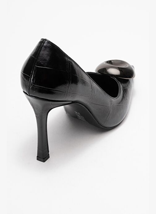 JORDANA Siyah Baskı Platin Tokalı Kadın İnce Topuklu Ayakkabı - Görsel 6