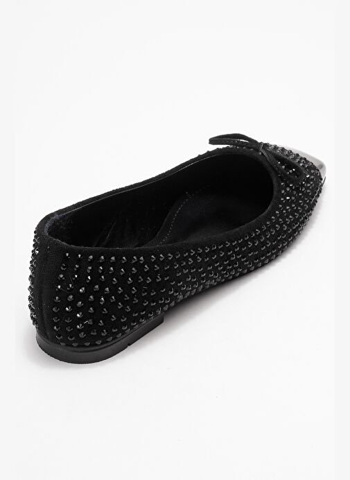 ABRA Siyah Süet Taşlı Fiyonklu Kadın Babet Ayakkabı - Görsel 6