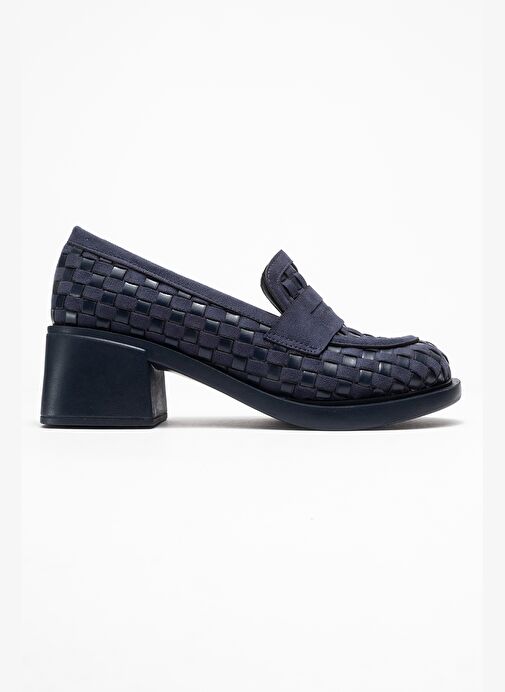 MARLON Lacivert Örgülü Kadın Kalın Topuklu Loafer Ayakkabı - Görsel 7