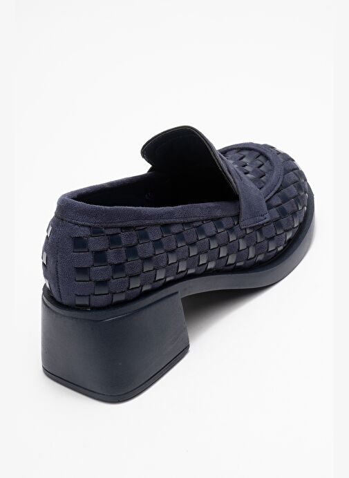 MARLON Lacivert Örgülü Kadın Kalın Topuklu Loafer Ayakkabı - Görsel 6