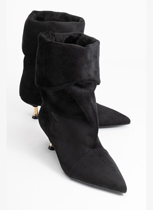 STEIN Siyah Süet Sivri Burunlu Körüklü Kadın Kısa Çizme - Görsel 5