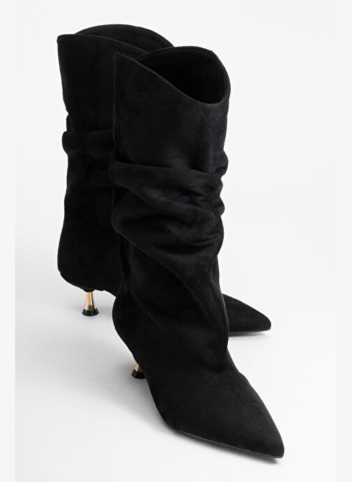 STEIN Siyah Süet Sivri Burunlu Körüklü Kadın Kısa Çizme - Görsel 2