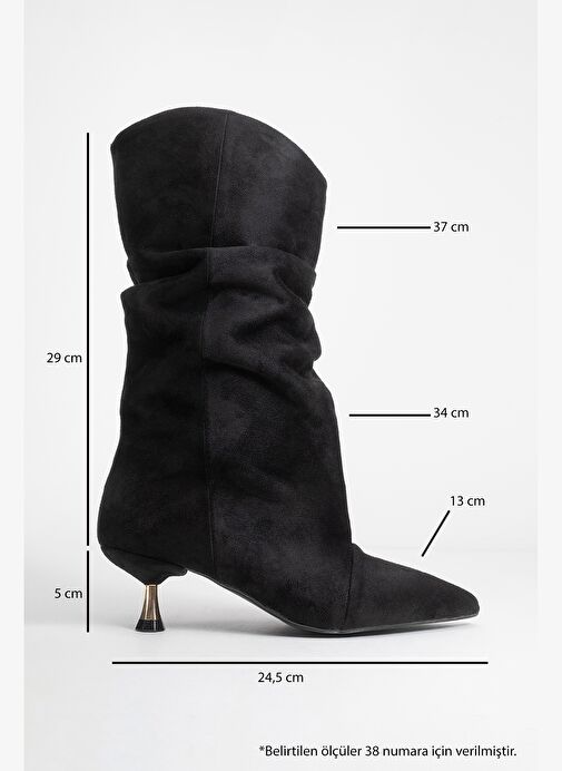 STEIN Siyah Süet Sivri Burunlu Körüklü Kadın Kısa Çizme - Görsel 8