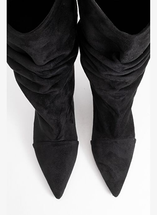 STEIN Siyah Süet Sivri Burunlu Körüklü Kadın Kısa Çizme - Görsel 3