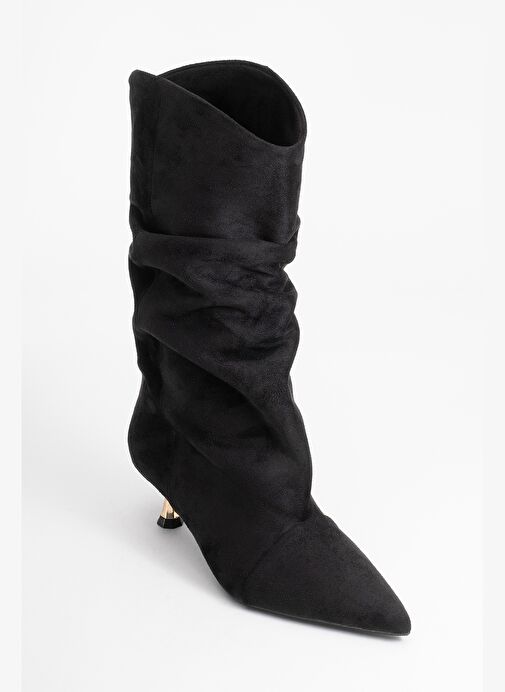 STEIN Siyah Süet Sivri Burunlu Körüklü Kadın Kısa Çizme - Görsel 4