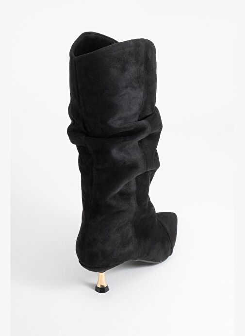 STEIN Siyah Süet Sivri Burunlu Körüklü Kadın Kısa Çizme - Görsel 7