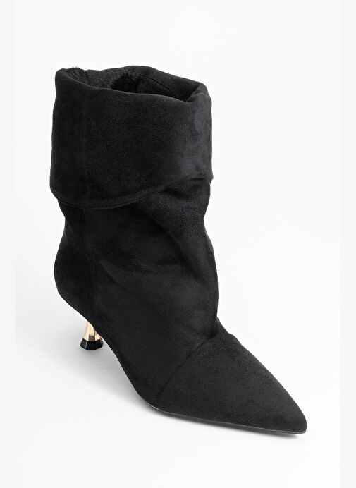 STEIN Siyah Süet Sivri Burunlu Körüklü Kadın Kısa Çizme - Görsel 6