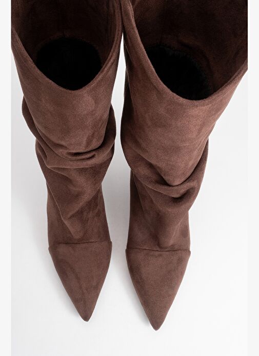 STEIN Kahverengi Süet Sivri Burunlu Körüklü Kadın Kısa Çizme - Görsel 3