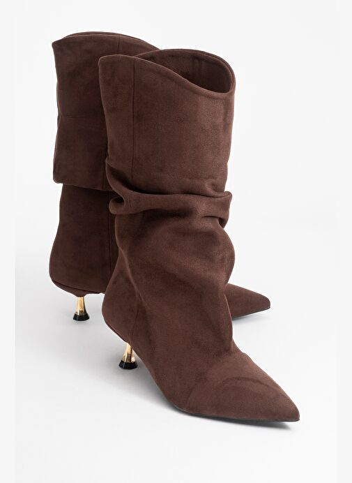STEIN Kahverengi Süet Sivri Burunlu Körüklü Kadın Kısa Çizme - Görsel 2