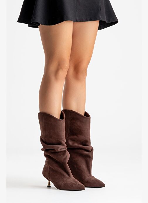STEIN Kahverengi Süet Sivri Burunlu Körüklü Kadın Kısa Çizme - Görsel 9