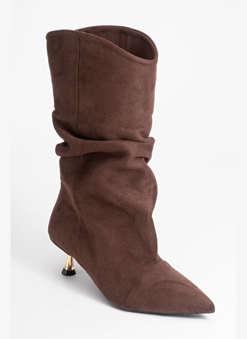 STEIN Kahverengi Süet Sivri Burunlu Körüklü Kadın Kısa Çizme - Görsel 4