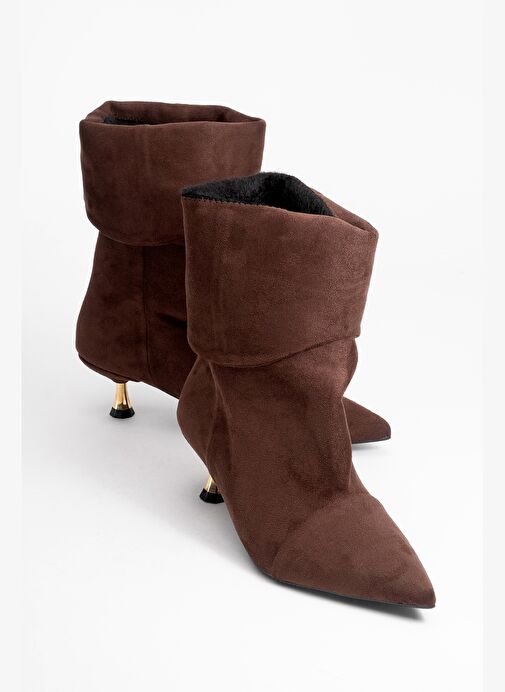STEIN Kahverengi Süet Sivri Burunlu Körüklü Kadın Kısa Çizme - Görsel 6