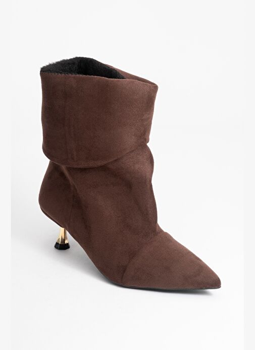 STEIN Kahverengi Süet Sivri Burunlu Körüklü Kadın Kısa Çizme - Görsel 5