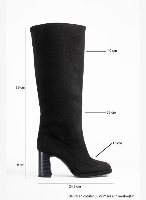 JOSETTE Siyah Süet Kadın Kalın Topuklu Çizme - Görsel 7