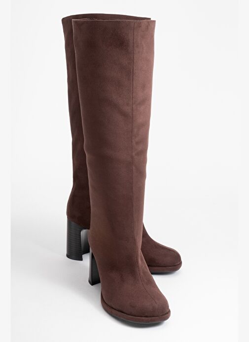 JOSETTE Kahverengi Süet Kadın Kalın Topuklu Çizme - Görsel 2
