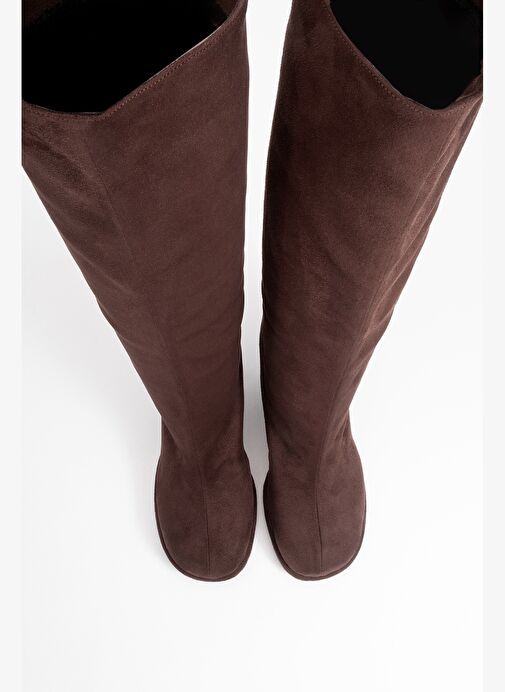 JOSETTE Kahverengi Süet Kadın Kalın Topuklu Çizme - Görsel 3