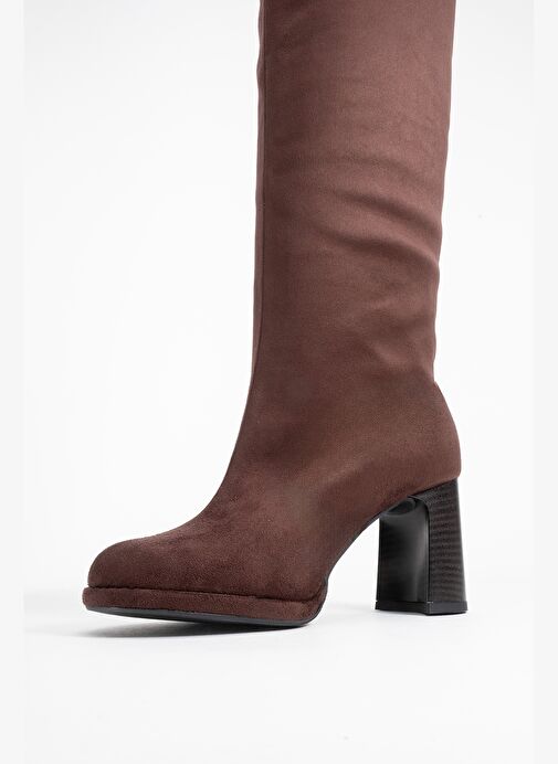 JOSETTE Kahverengi Süet Kadın Kalın Topuklu Çizme - Görsel 5