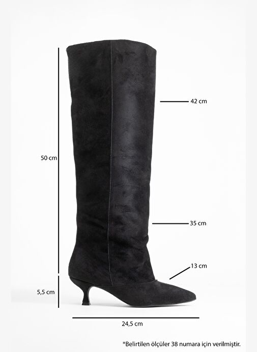 ZACH Siyah Süet Diz Üstü Kadın Kısa Topuklu Çizme - Görsel 7