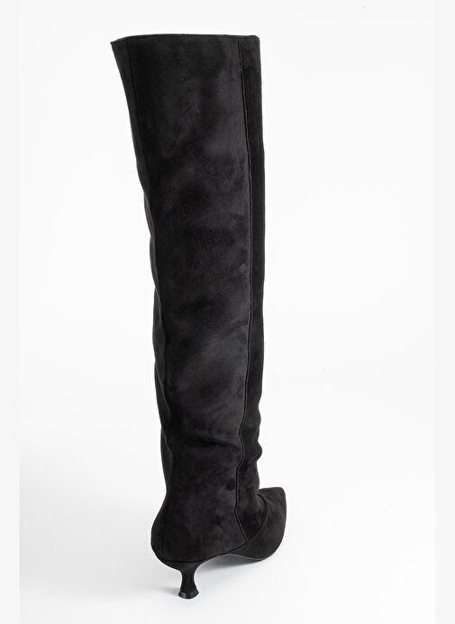 ZACH Siyah Süet Diz Üstü Kadın Kısa Topuklu Çizme - Görsel 6
