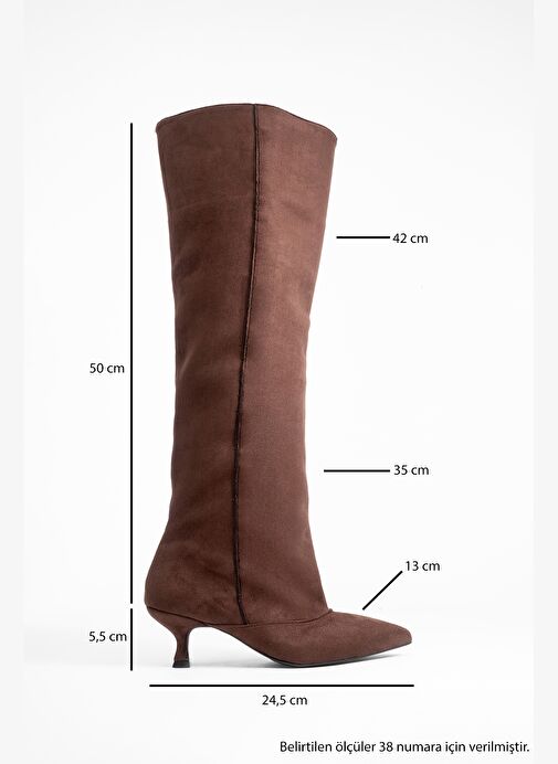 ZACH Kahverengi Süet Diz Üstü Kadın Kısa Topuklu Çizme - Görsel 7