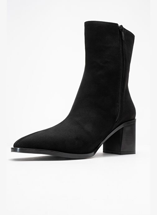 CHARA Siyah Süet Kadın Kalın Topuklu Bot - Görsel 5