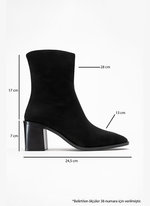 CHARA Siyah Süet Kadın Kalın Topuklu Bot - Görsel 7