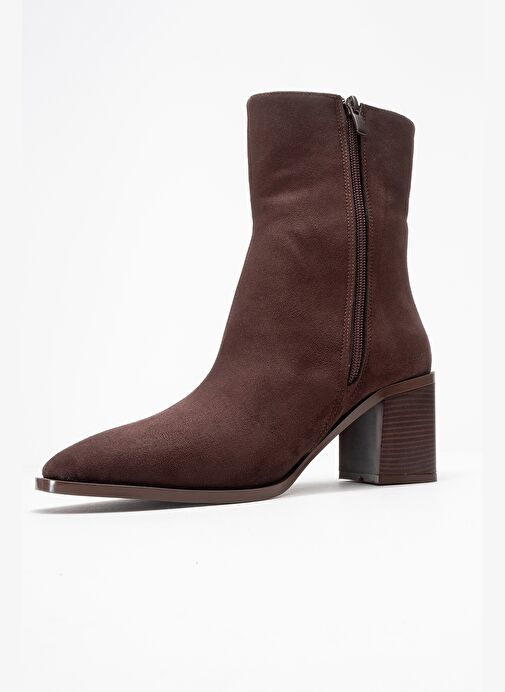 CHARA Kahverengi Süet Kadın Kalın Topuklu Bot - Görsel 5