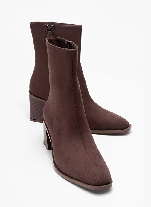 CHARA Kahverengi Süet Kadın Kalın Topuklu Bot - Görsel 2