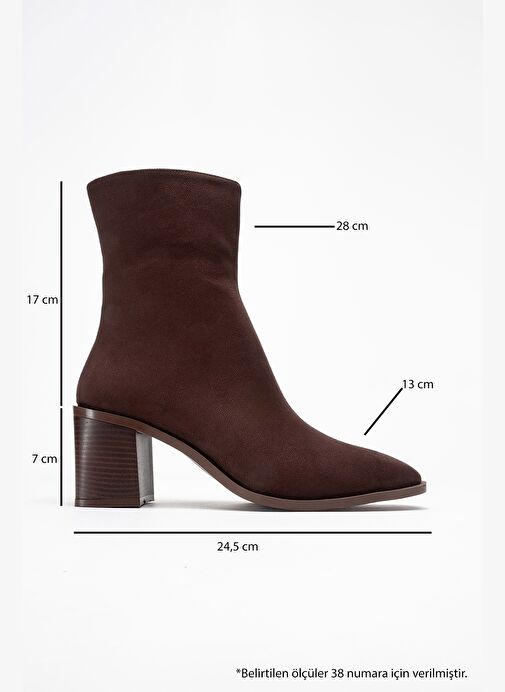 CHARA Kahverengi Süet Kadın Kalın Topuklu Bot - Görsel 7