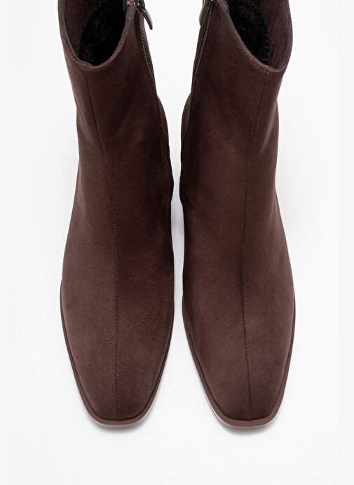 CHARA Kahverengi Süet Kadın Kalın Topuklu Bot - Görsel 3