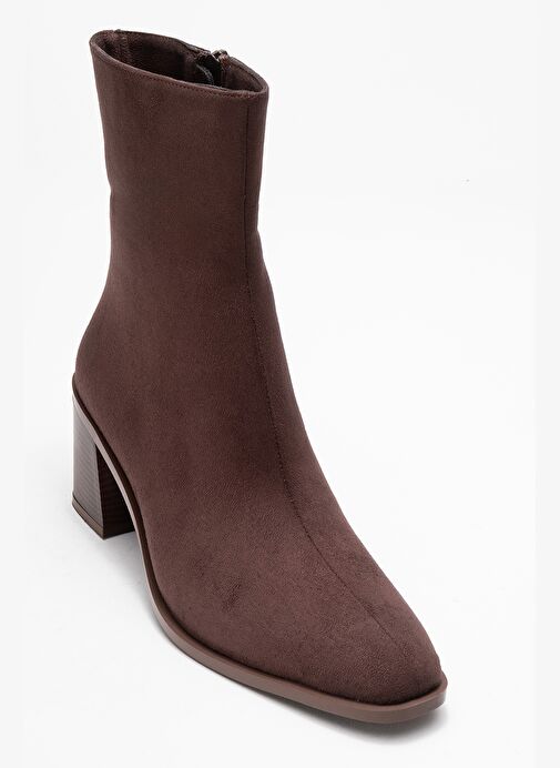 CHARA Kahverengi Süet Kadın Kalın Topuklu Bot - Görsel 4