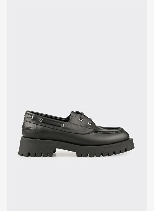 Siyah Deri Kadın Günlük Ayakkabı - Görsel 2