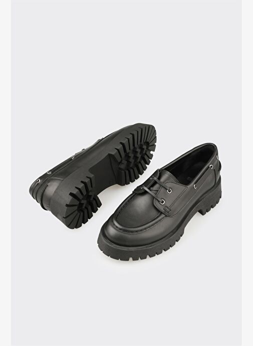 Siyah Deri Kadın Günlük Ayakkabı - Görsel 4