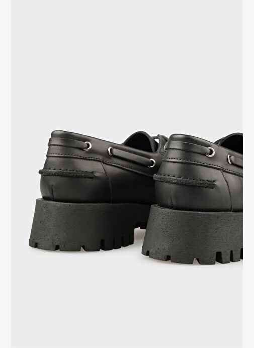 Siyah Deri Kadın Günlük Ayakkabı - Görsel 6