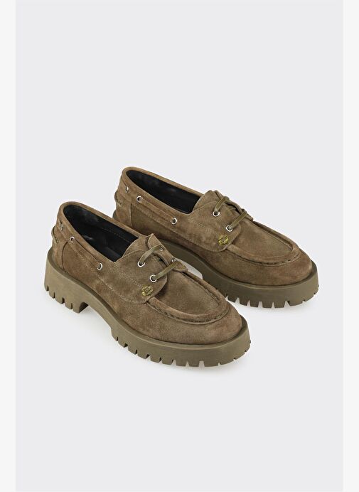 Haki Deri Kadın Günlük Ayakkabı - Görsel 3