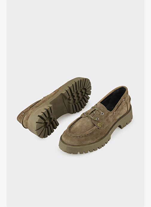 Haki Deri Kadın Günlük Ayakkabı - Görsel 4