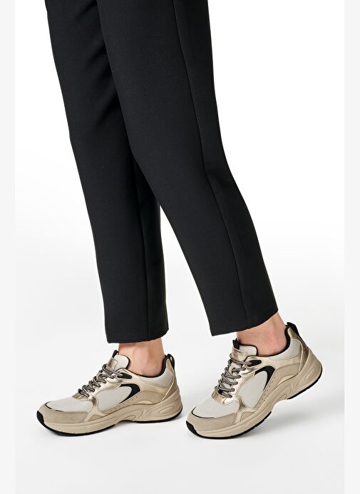 Geox Kadın Bej D Zarvıa A - Mesh+Pearl.Gbk Bağcıklı Kalın Tabanlı Deri Sneaker D55YLA014AJC1S2L - Görsel 3