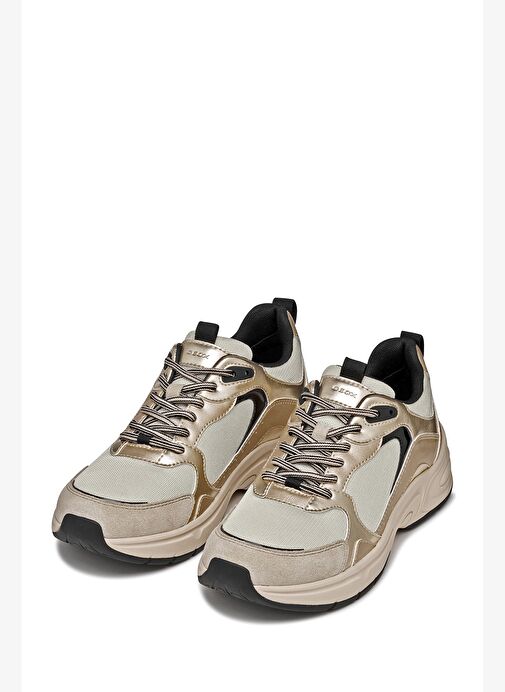 Geox Kadın Bej D Zarvıa A - Mesh+Pearl.Gbk Bağcıklı Kalın Tabanlı Deri Sneaker D55YLA014AJC1S2L - Görsel 4