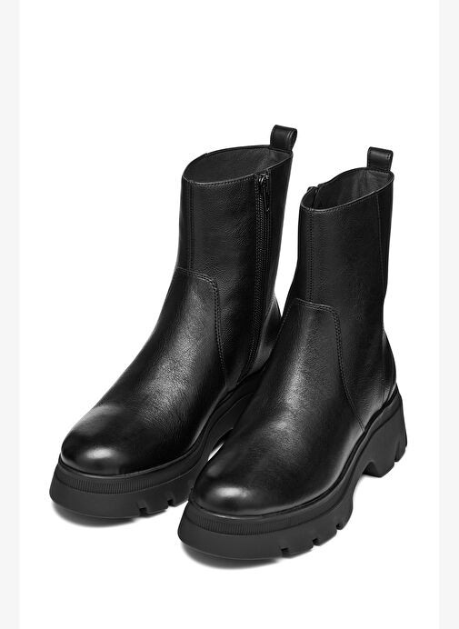 Geox Kadın Siyah D Pluette Fermuarlı Kalın Tabanlı Deri Bot D565MB04654C9999 - Görsel 4