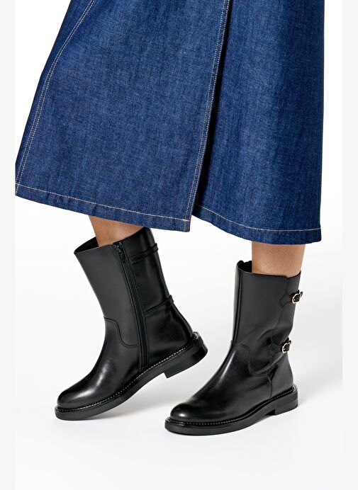 Geox Kadın Siyah D Serılda B - Smo.Lea Fermuarlı Tokalı Deri Çizme D56WYB00043C9999 - Görsel 3