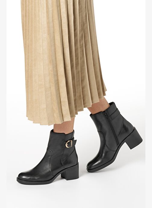 Geox Kadın Siyah D Serılda 60 A - Smo.Lea Tokalı Fermuarlı Topuklu Deri Bot D56XXA00043C9999 - Görsel 3