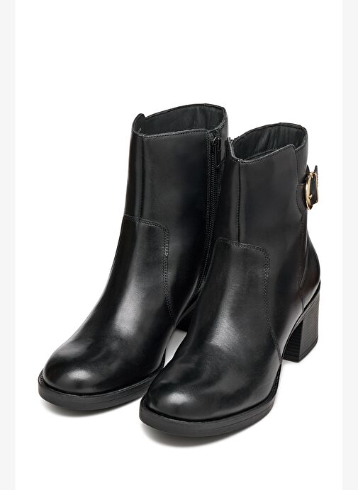 Geox Kadın Siyah D Serılda 60 A - Smo.Lea Tokalı Fermuarlı Topuklu Deri Bot D56XXA00043C9999 - Görsel 4