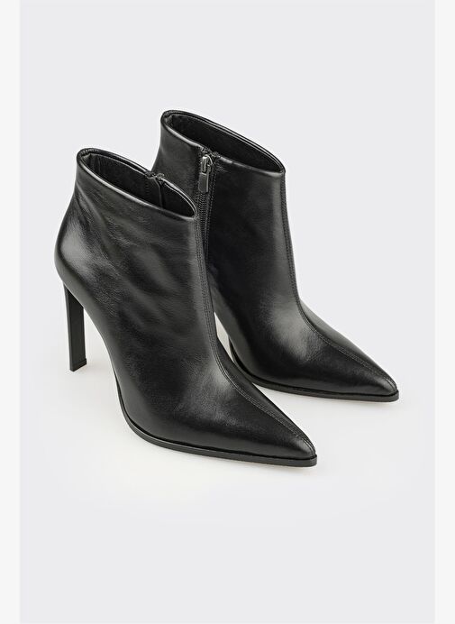 Siyah Deri Kadın Klasik Bot - Görsel 3