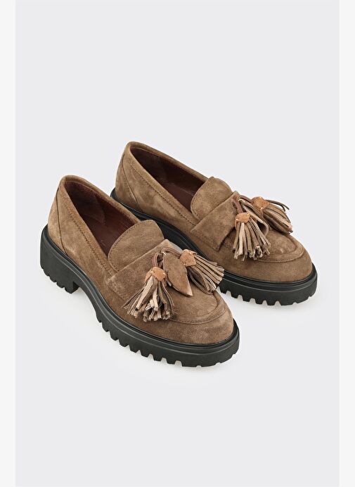 Haki Deri Kadın Günlük Ayakkabı - Görsel 3