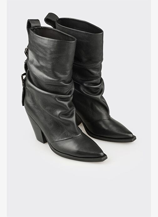 Siyah Deri Kadın Western Bot - Görsel 3