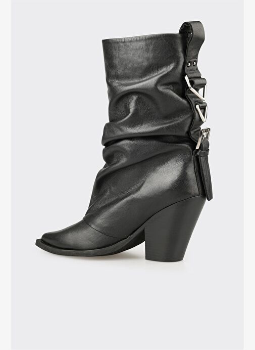 Siyah Deri Kadın Western Bot - Görsel 4