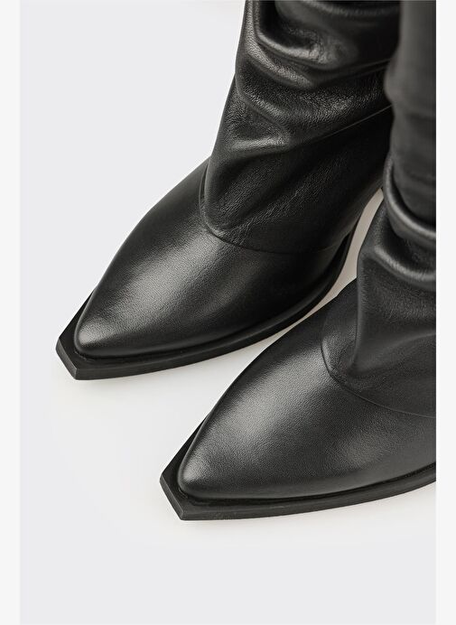 Siyah Deri Kadın Western Bot - Görsel 5